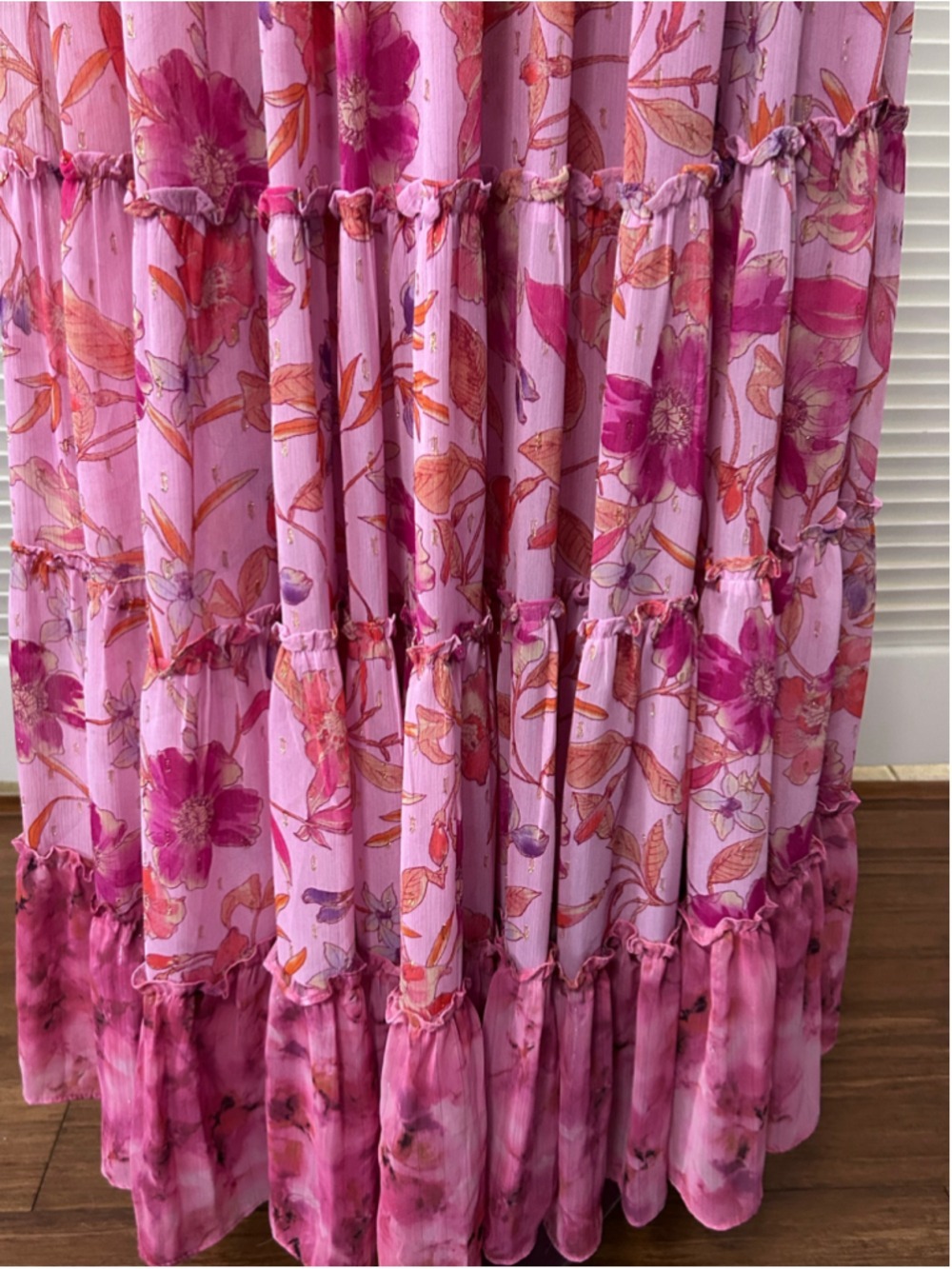 MISA Los Angeles Trina Fire Florals Mix Ruffle Midi Dress M - Picture 7 of 16